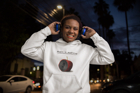 night life music is medicine white hoodie